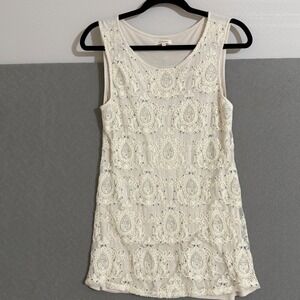 Sundance Cream Embroidered Beaded Mesh Tank Top Womens Med Paisley boho ethereal